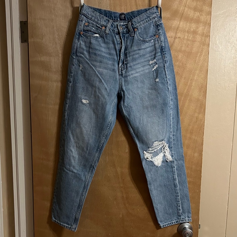 GAP High Rise Destructed Mom Jeans